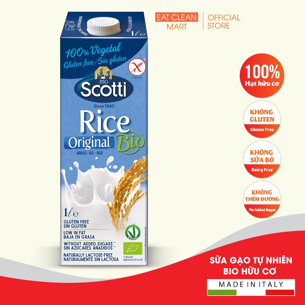 Sữa Gạo Tự Nhiên BIO Hữu Cơ Riso Scotti - BIO Original Rice Drink - Hộp 1L