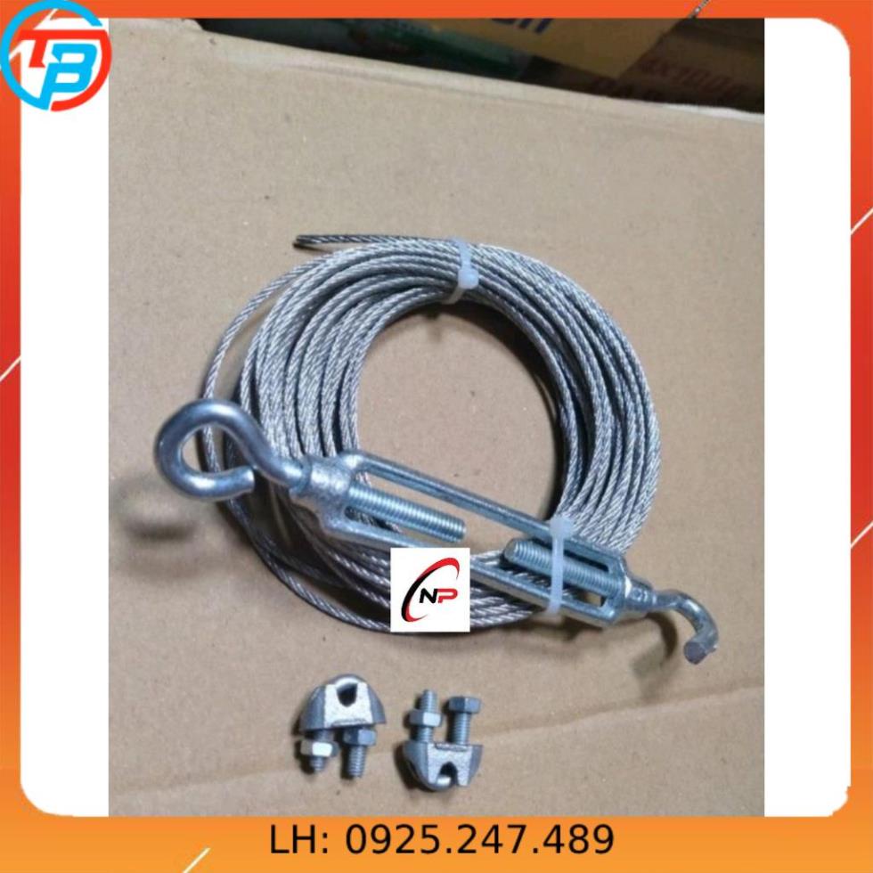 10 Mét Cáp inox 304 4mm loại tốt kèm 2 tăng đơ 4 khóa cáp làm dây phơi quần áo,chằng các vật dụng cần thiết ngoài trời.
