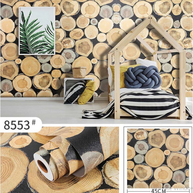 Decal giấy dán tường ĐẦU GỖ TRÒN khổ 45cm keo sẵn