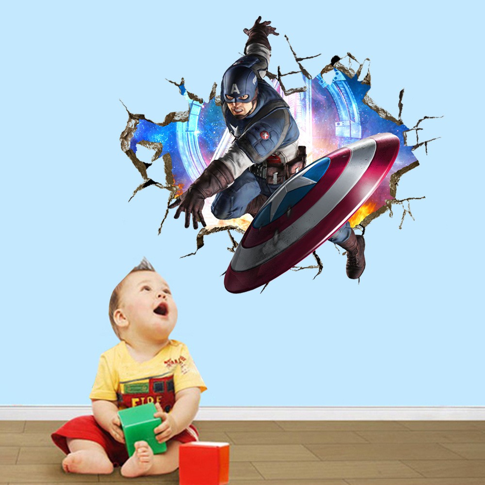 Decal 3D Captain American - decal biệt đội siêu anh hùng Marvel - decal đội trưởng Mỹ