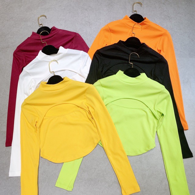 Áo Croptop Hở Khoét Ngực Dài Tay Màu Đen Xanh Cam Đỏ Áo CRT Kiểu Hở Ngực Tay Dài Cổ Lọ Thun Gân Xinh Đẹp Sexy Quyến Rũ | BigBuy360 - bigbuy360.vn