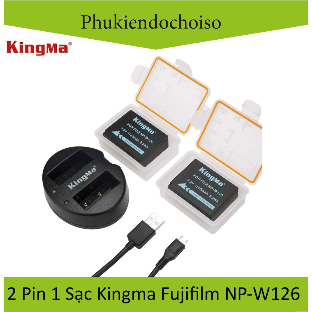Bộ 2 pin 1sạc Kingma cho Fujifilm NP-W126 + Hộp đựng Pin, Thẻ nhớ