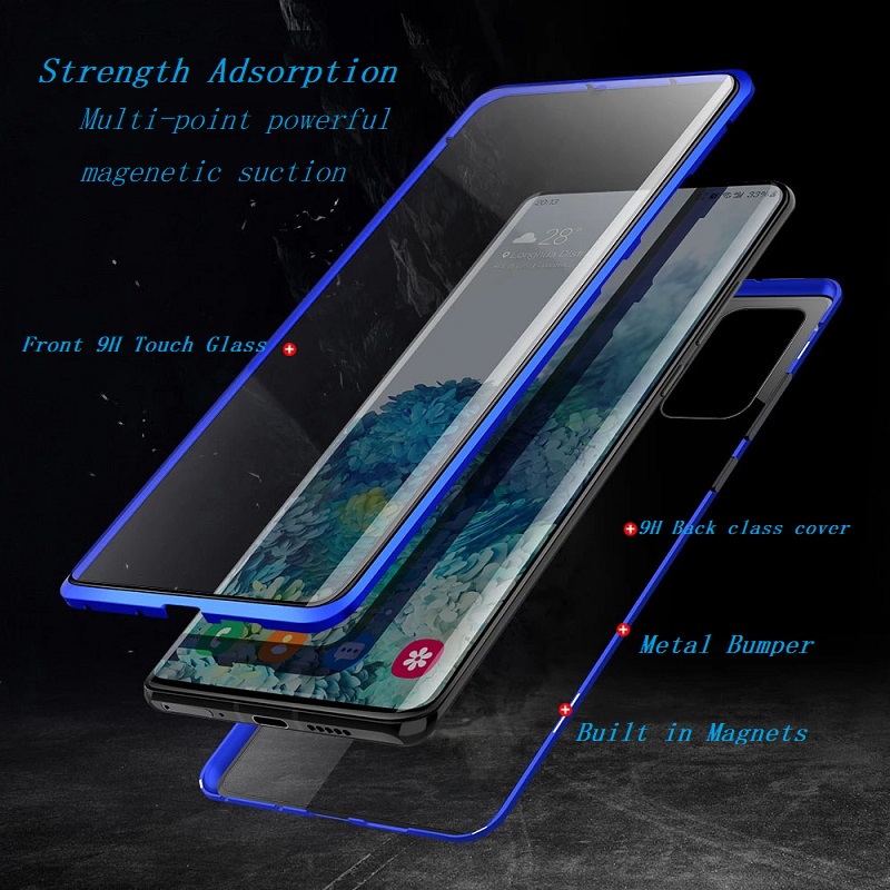 Ốp Điện Thoại Kính Cường Lực Hai Mặt Viền Kim Loại Nam Châm Cho Samsung Galaxy S22 S21 S20 Plus Ultra S21 20 FE
