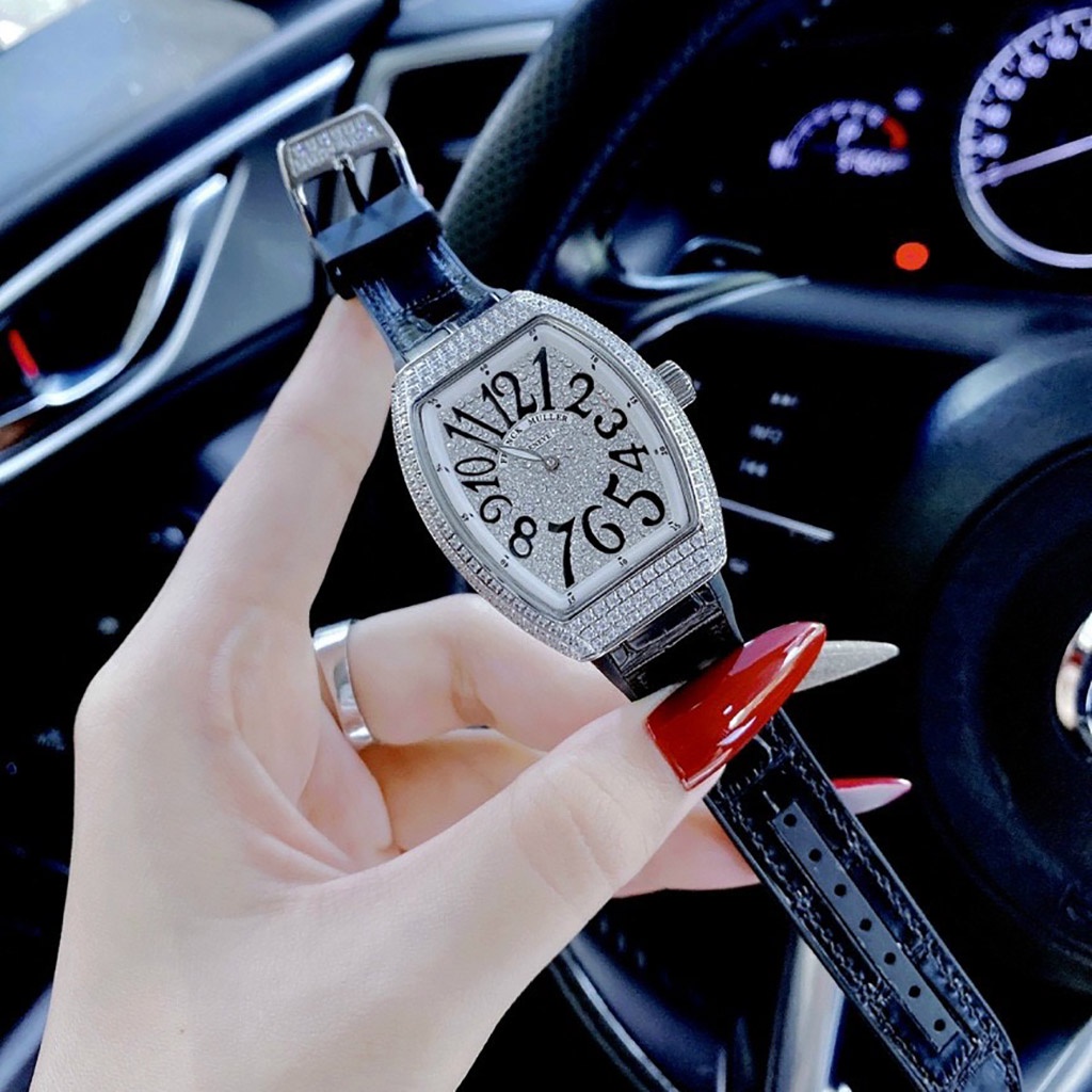 Đồng hồ nữ Franck muller đeo tay mặt vuông đính đá thời trang hàng cao cấp chống nước bảo hành 12 tháng