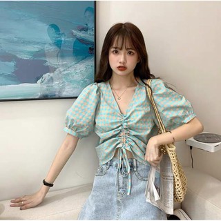 Áo Kẻ Dây Rút Croptop