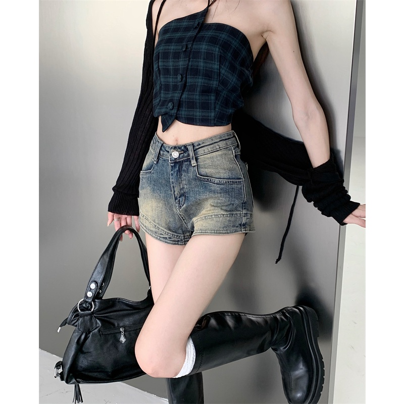 Quần Short denim Thời Trang retro Đơn Giản Dễ Phối Đồ Kiểu Hàn Quốc