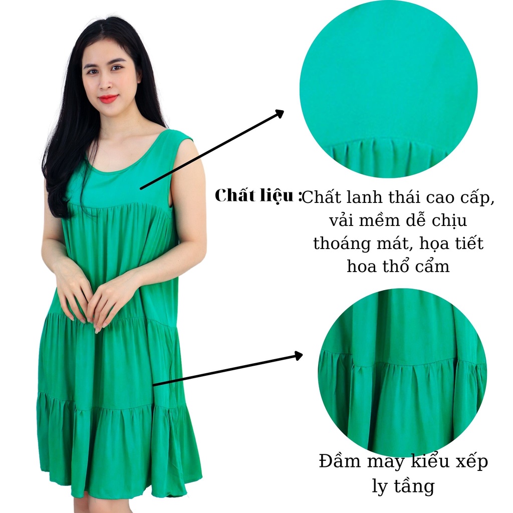 Váy 2 dây mùa hè siêu rẻ thoáng mát đính nút - Đầm maxi đi biển lanh tầng mặc nhà, mẹ bầu, trung niên đều mặc được va014 | BigBuy360 - bigbuy360.vn