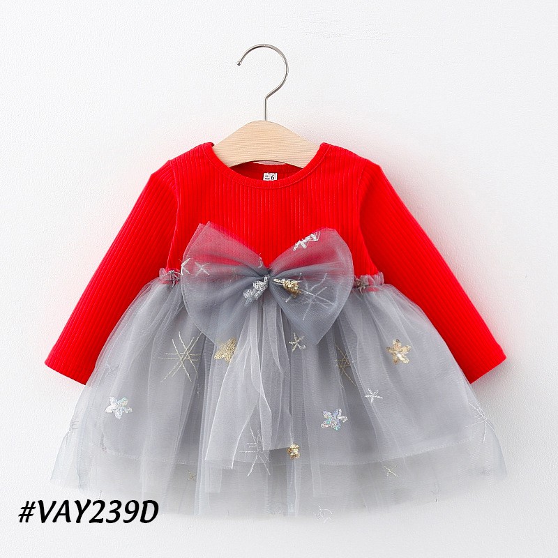 Váy bé gái, đầm bé gái họa tiết nơ xinh thời trang cho bé từ 6 tháng đến 3 tuổi  VAY239
