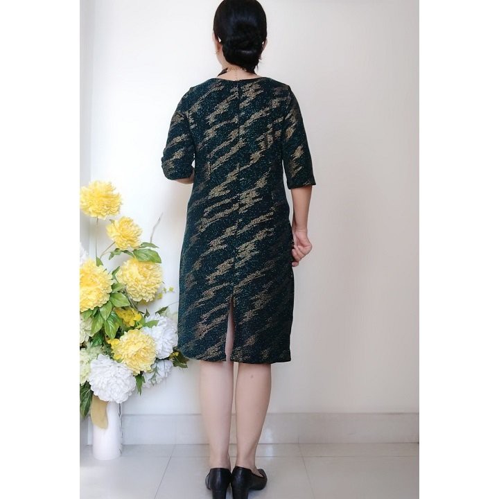 Váy Đầm Trung Niên - Thun Nhũ Kim Tuyến  Nhún Eo Che Bụng - Chất Vải Co Giãn - Kiểu Dáng Sang Trọng