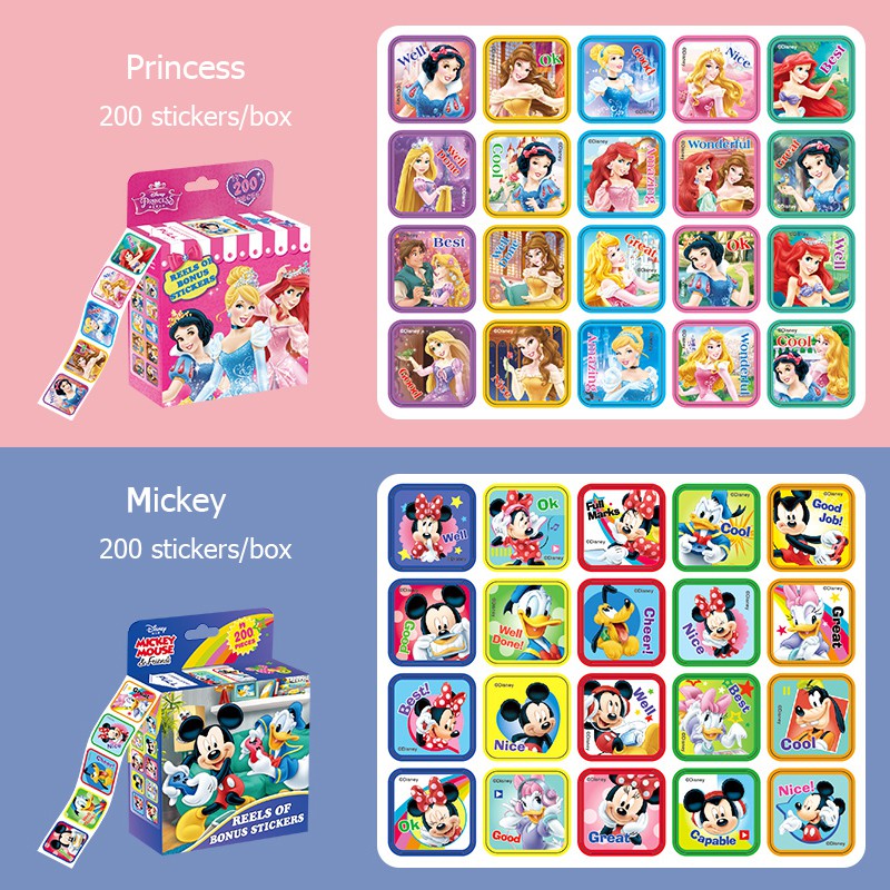 Cuộn 200 Sticker Khen Thưởng Cho Bé - Cuộn giấy dán trang trí đồ vật cơ thể hình công chúa Disney đáng yêu，Bộ Sưu Tập Hình Dán Siêu Nhân Spiderman Công Chúa Elsa Bé Cực Thích