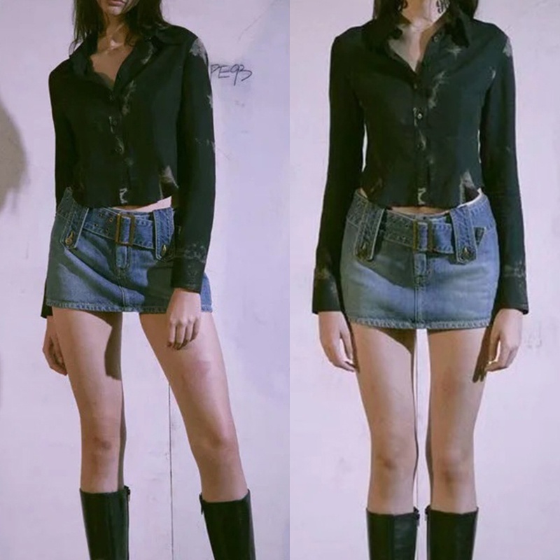 Chân Váy Jean Mini Dáng Ôm Phối Nút Thời Trang Cho Nữ