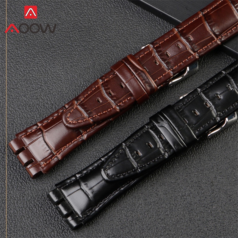 Dây Đeo Bằng Da Thật 21mm Có Khóa Bằng Thép Không Gỉ Cho Đồng Hồ Swatch YVB404 YVS400 Đen