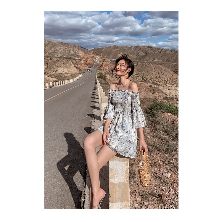 Váy Voan Trễ Vai ⚡️ẢNH THẬT⚡️ Đầm Hoa Dáng Xòe Cực Xinh