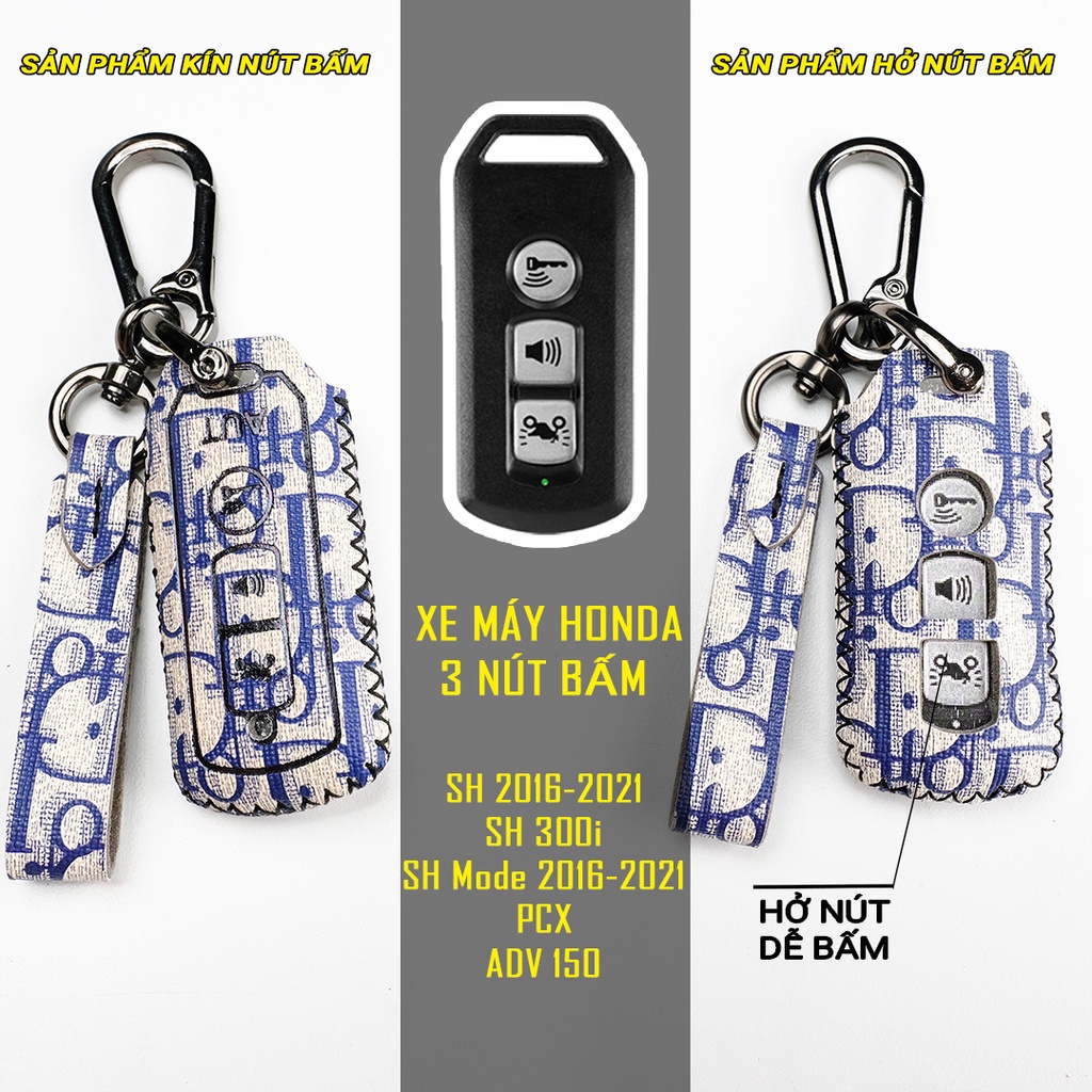 Bao da bảo vệ chìa khoá Smartkey Xe SH/SH MODE ĐỜI 2016-2021 kèm móc khâu tay hàng Việt Nam chính hãng AUT