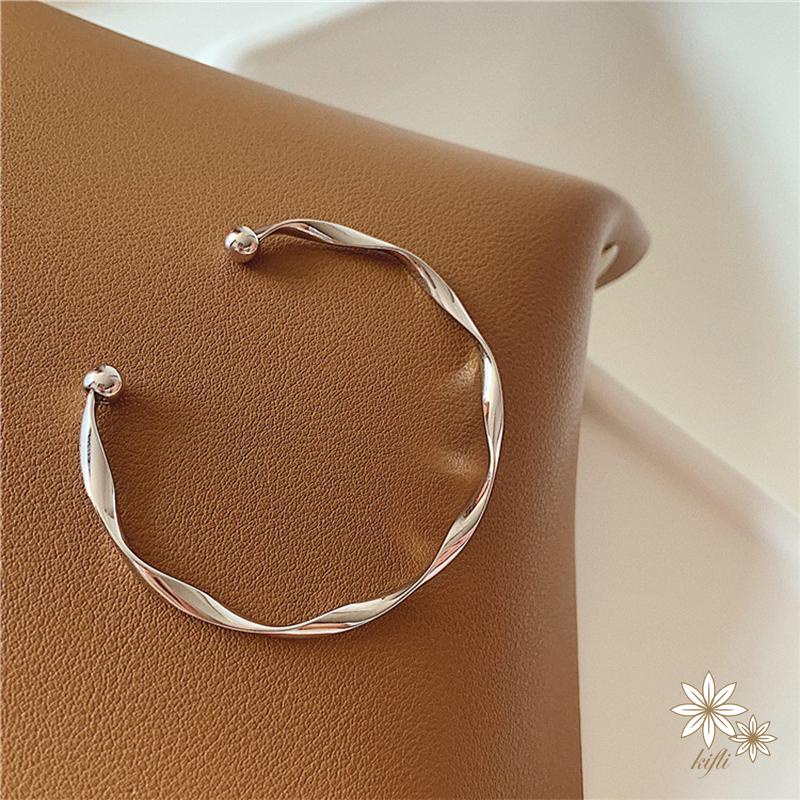 Vòng Tay Bạc Dạng Hở Họa Tiết Lượn Sóng Đơn Giản Thời Trang Unisex
