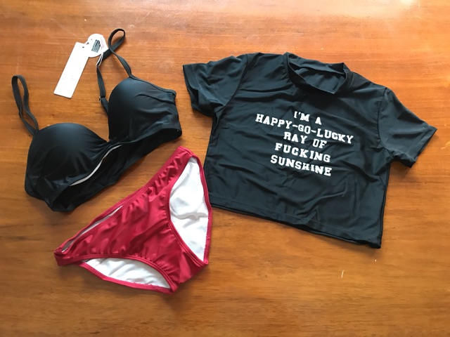 (có sẵn) Bikini/ đồ bơi/ áo tắm cộc tay 3 chi tiết quần tam giác