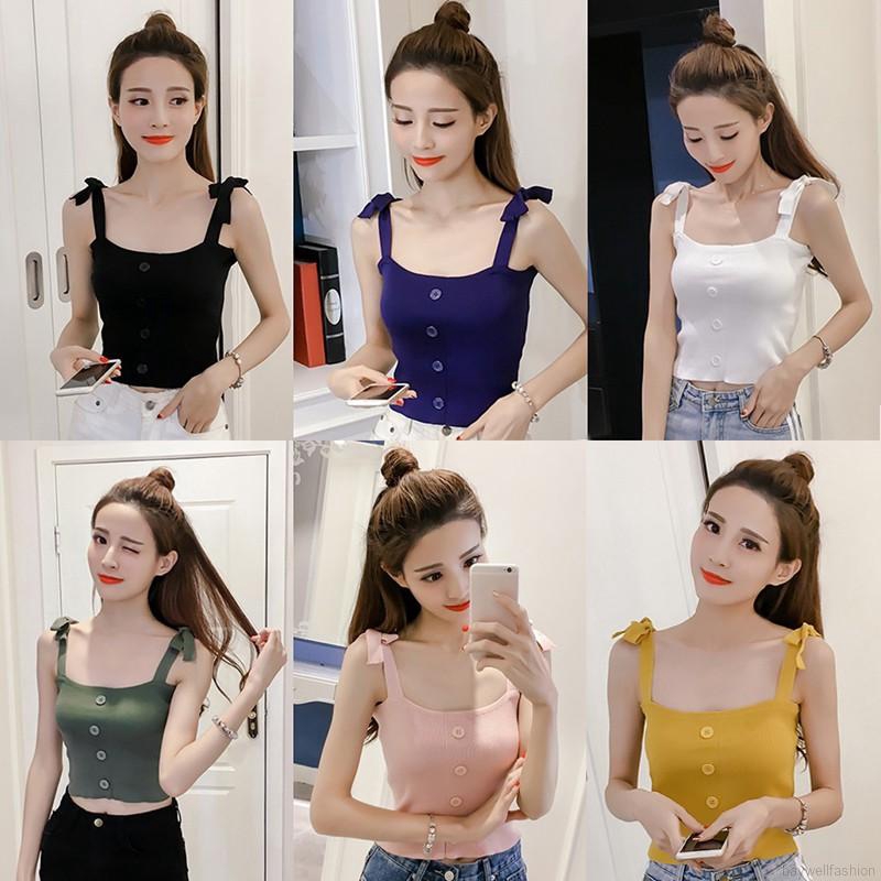 [Baywellfashion]Shoulder Lace Retro Button Bottom Camisole