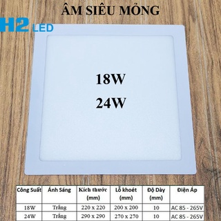 Đèn âm trần vuông siêu mỏng 18w-24w ánh sáng trắng