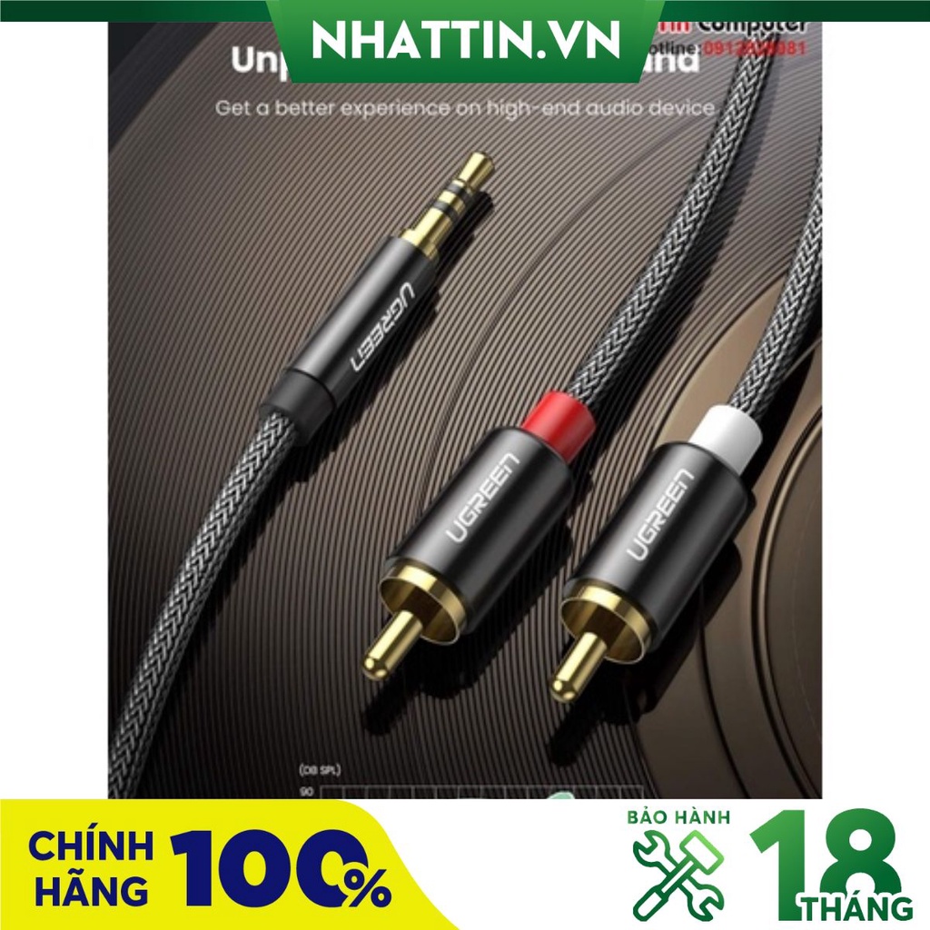 Cáp âm thanh Audio 3.5mm ra 2 RCA dài 1M bọc Nylon Ugreen 60240 cao cấp