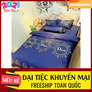 Bộ vỏ chăn ga gối 2m2 cao cấp mẫu Dior xanh set 4 món và 5 món