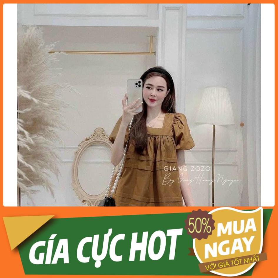 Áo bầu babydoll cổ vuông siêu hot, freesize từ 43-68kg☘️ áo bà bầu cao cấp chất đũi siêu mát siêu mềm ko nhăn *