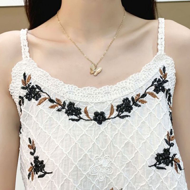 Áo Hai Dây Hở Lưng Thêu Họa Tiết Phong Cách Cổ Điển Quyến Rũ Dành Cho Nữ