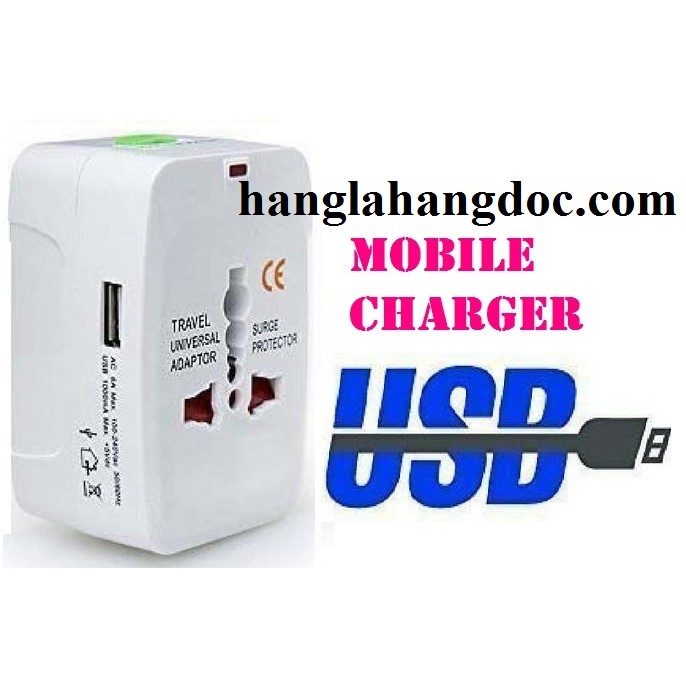 Ổ cắm đa năng du lịch (universal travel adapter) version 2 (1 cổng usb sạc)