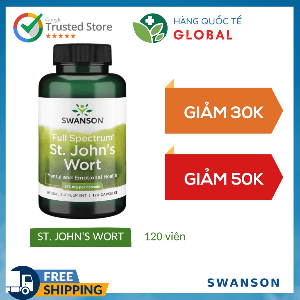 SWANSON ST. JOHN'S WORT, 120 viên, Chống trầm cảm, hỗ trợ khó ngủ
