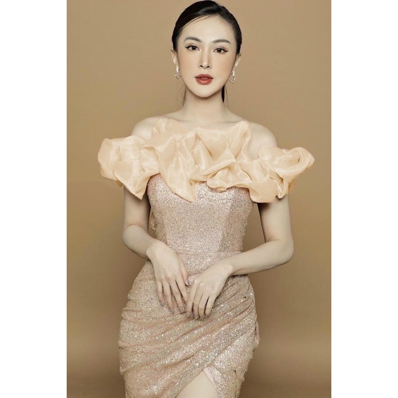 ĐẦM KIM SA BẸT VAI NHÚNG PHỒNG VOAN MỸ ( Ảnh và video 1000% )