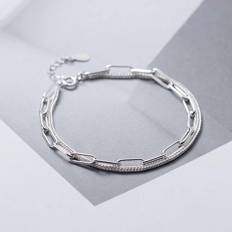Lắc Tay Bạc MIRASON Kép Dây Xích &amp; Dây Thuôn Basic Unisex MLT053 - Vòng Tay Bạc 925 Cao Cấp