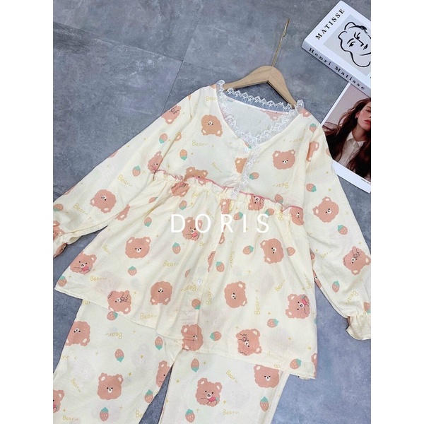 Bộ Bầu Pyjama cổ pha ren B066 -bộ đồ mặc nhà cho phụ nư có thai &amp; sau sinh