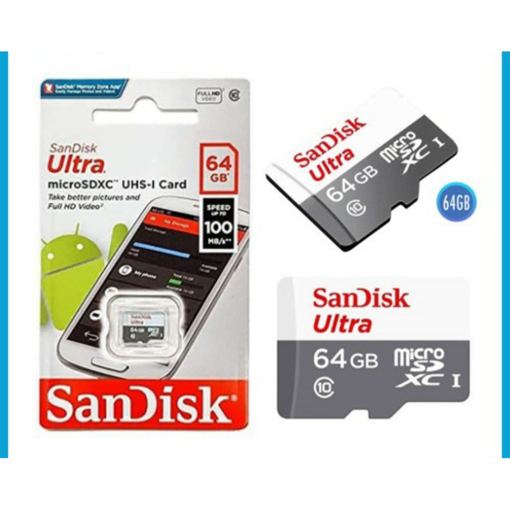 Thẻ Nhớ Micro Sd 64gb Class 10 100mbps Hiệu Sandisk