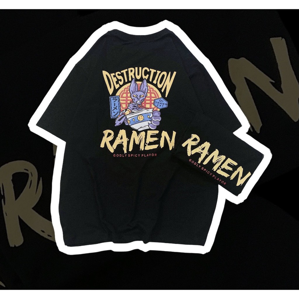Áo Thun tay lỡ YAYSHOP phông unisex nam nữ form rộng vải cotton mềm mịn RAMEN - Màu Đen