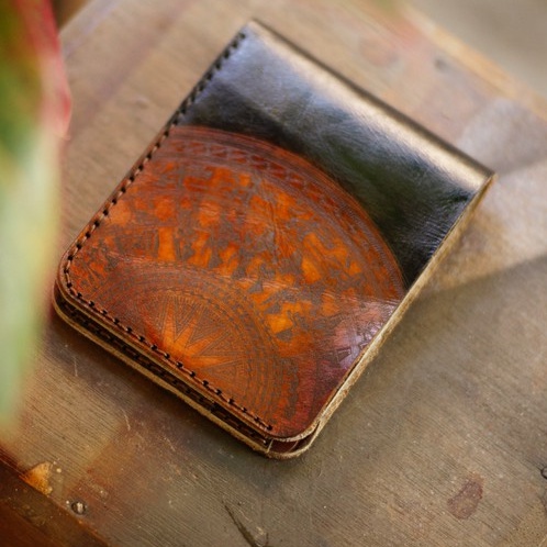 Ví nam Nữ Da Bò Italia Vegtan RAM Leather Khắc Trống Đồng Việt Nam