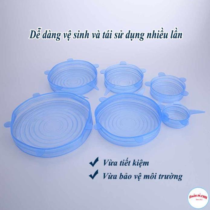 Combo 6 Nắp Đậy Silicon Bảo Quản Thực Phẩm Mềm Dẻo Tái Sử Dụng Được Nhiều Lần