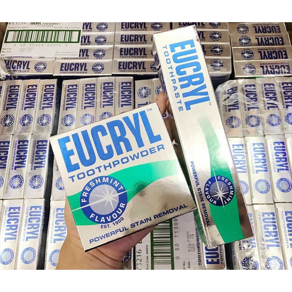 Bộ Kem đánh răng Eucryl 62g + Bột tẩy trắng răng Eucryl 50g