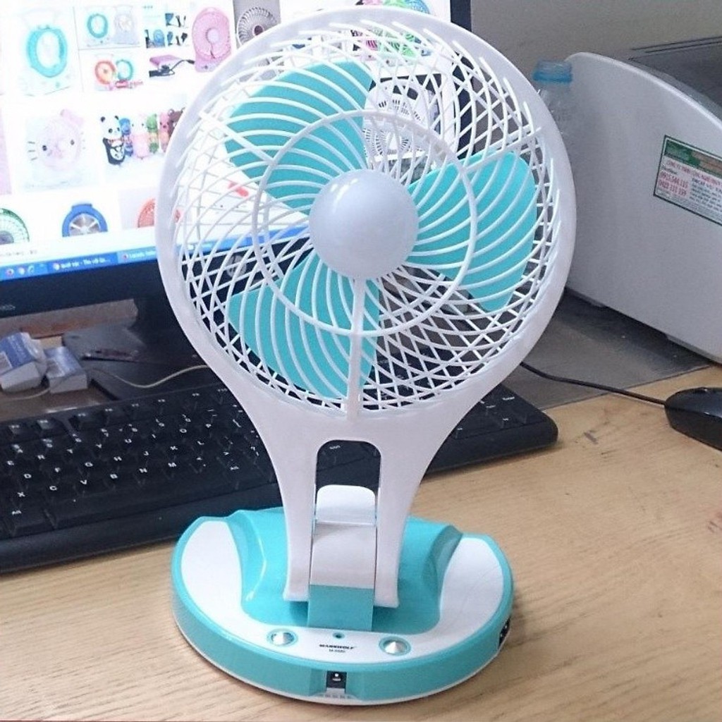 Quạt Tích Điện 5580 Mini Fan 2 In 1 Gấp Gọn + Đèn Chiếu Sáng Thông Minh 2 Chế Độ Gió