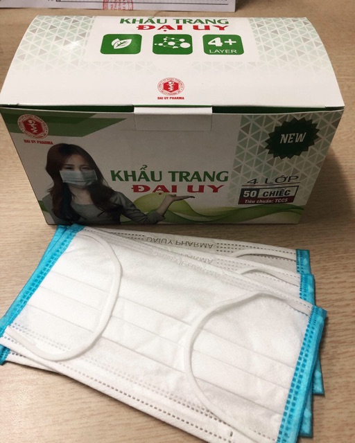 Khẩu trang y tế 3 lớp + 4 lớp kháng khuẩn lọc bụi hộp 50 chiếc - Khẩu trang kháng khuẩn Đại Uy