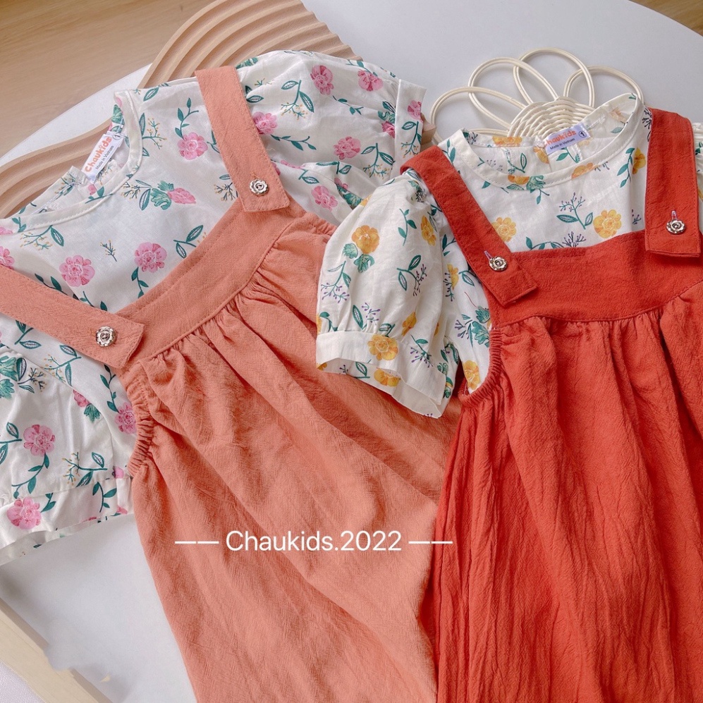 Váy babydoll phối tay hoa nhí bé gái, váy yếm hoa nắng 2 màu siêu yêu cho bé