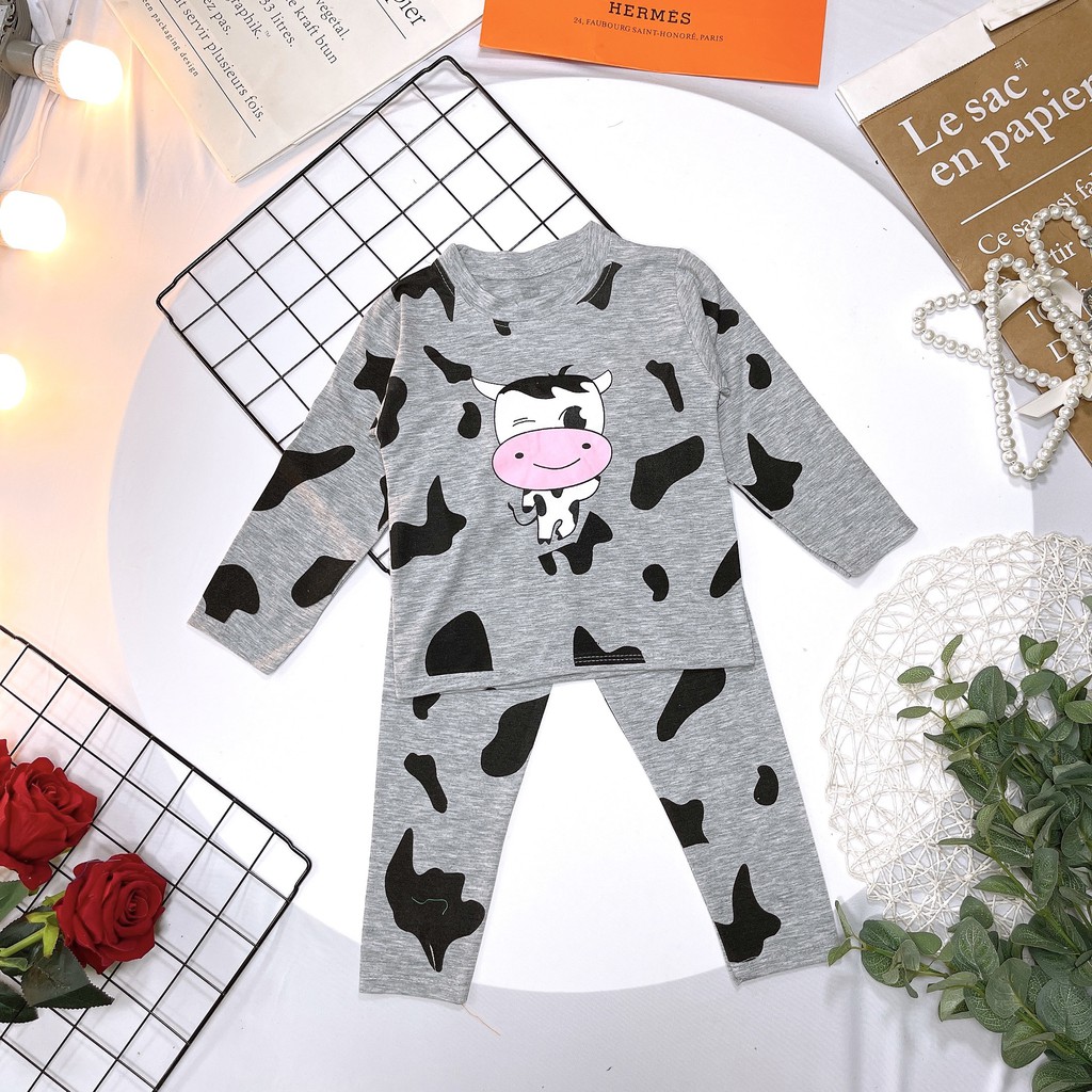 Bộ đồ Bò sữa dài tay cho bé trai và gái cực hót 8-18kg chất cotton co giãn 4 chiều