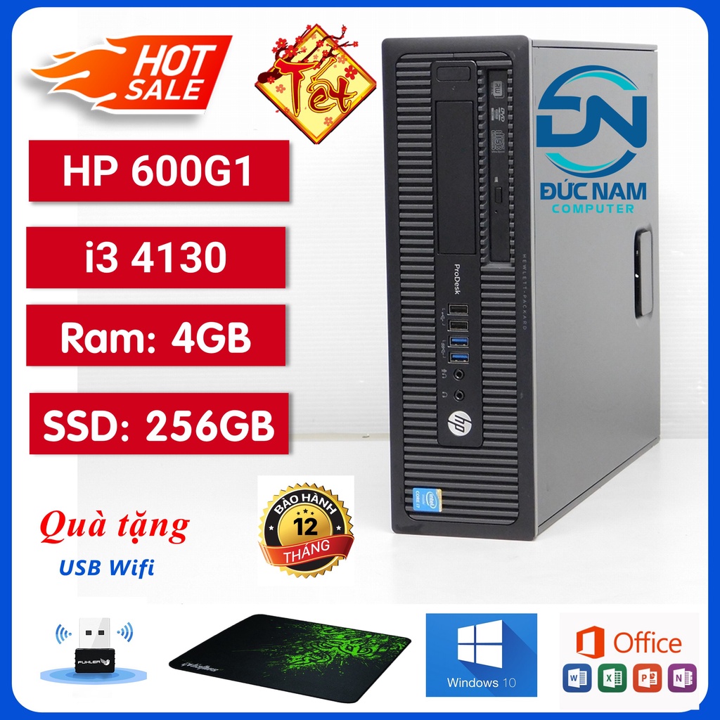 CASE Máy Tính Đồng Bộ - Máy Tính Bàn HP 600G1-400G1 (Core i3 4130- Ram4GB -SSD 256GB).Tặng USB Thu Wifi và Bàn Di Chuột