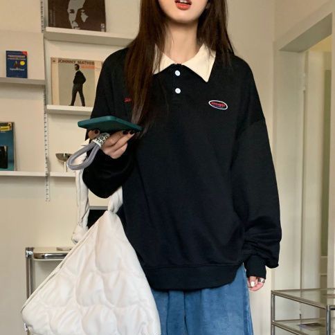 Áo Sweater Cổ Polo Dáng Rộng Thời Trang Mùa Đông Hàn Quốc Dành Cho Nữ