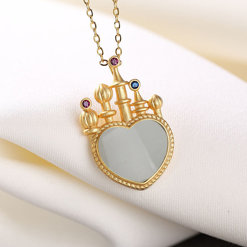 Mặt vòng cổ Hình Trái Tim Đá Ngọc Bích Màu Trắng