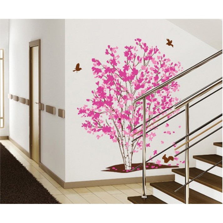 Decal trang trí thân cây Hoa lớn Tím hồng sen