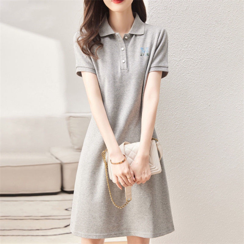 Đầm Thun Cổ POLO Dáng Chữ a Tay Ngắn Dáng Rộng Thời Trang Mùa Hè Hàng Mới