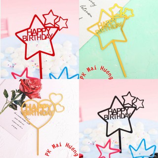Phụ kiện trang trí bánh sinh nhật bánh kem - COMBO 10 thẻ meka HAPPY  BIRTHDAY TIM, SAO