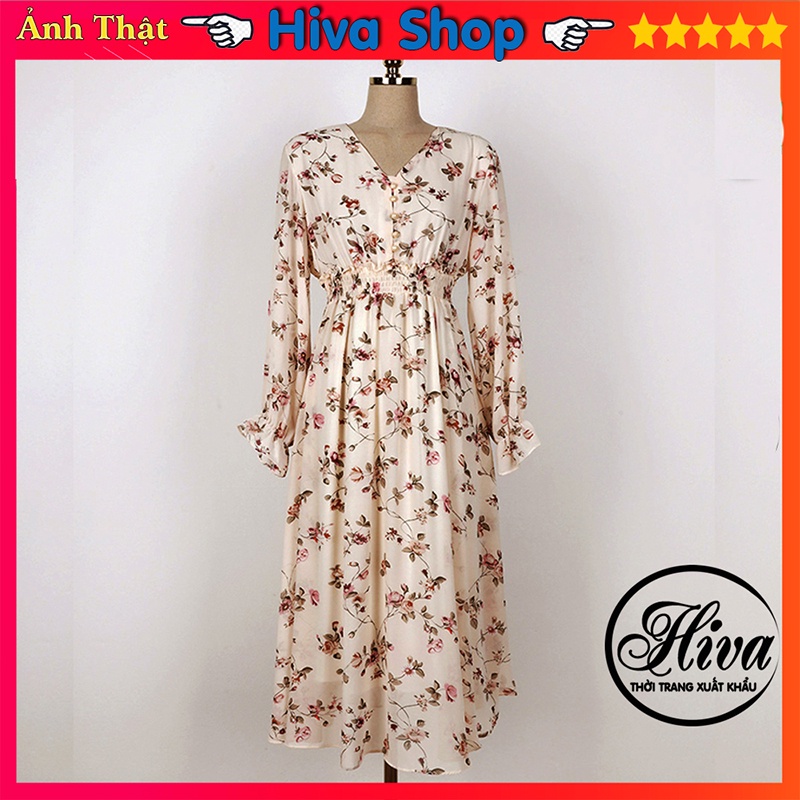 Váy hoa nhí babydoll thiết kế ulzzang body dáng dài cúc bọc , Đầm nữ vintage tay dài Hivano Fashion Week | BigBuy360 - bigbuy360.vn
