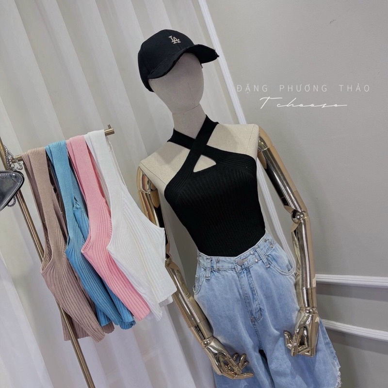 Áo croptop cổ yếm giọt nước đủ màu cực hot