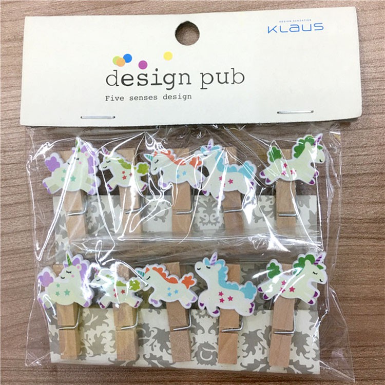SET 10 Kẹp Gỗ Sơn Design Pub hình Ngựa Cute (Tặng dây cói)