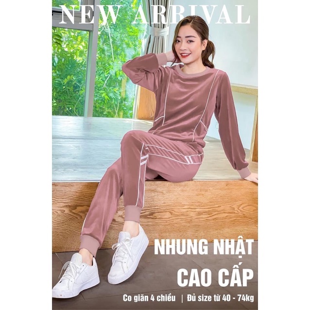 Bộ tuyết nhung nữ CARDINA Nhật Bản, bộ mặc nhà cao cấp thiết kế phong cách thể thao, sang trọng, trẻ trung